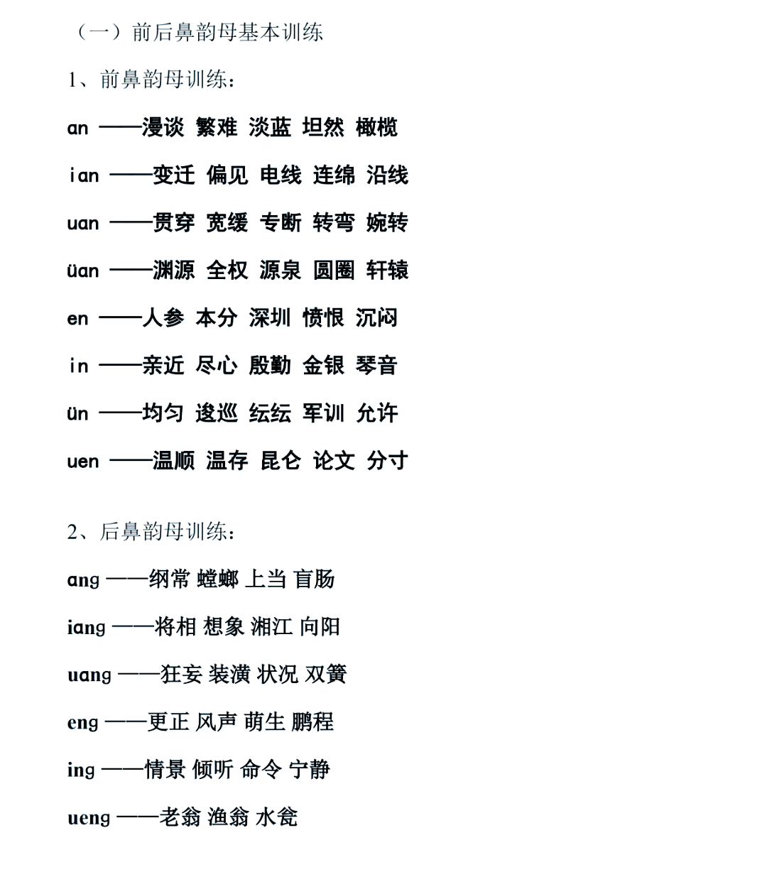 什么是前鼻韵母和后鼻韵母